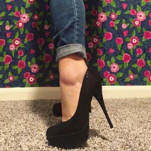 Black Sequin High Heels